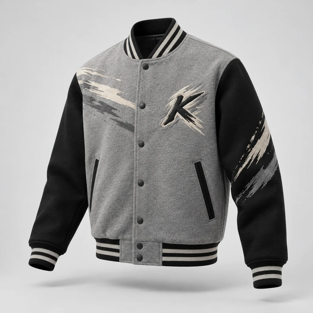 Concrete Script Jacket in Gray / Black, front view